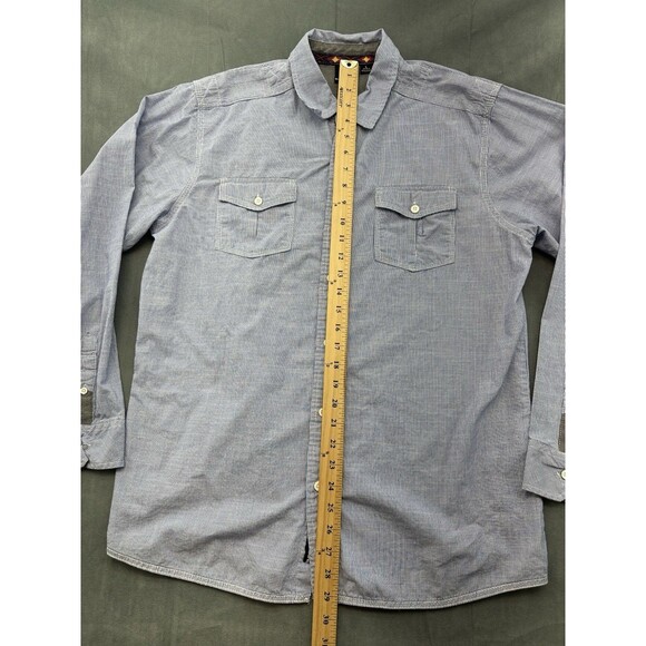 Burnside Shirt Mens Large Blue Striped Long Sleeve Button Up Pocket STAIN - Picture 8 of 10